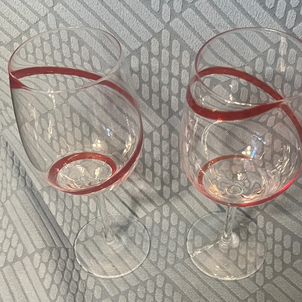 Pier 1 Red Swirl Wine Glass Set